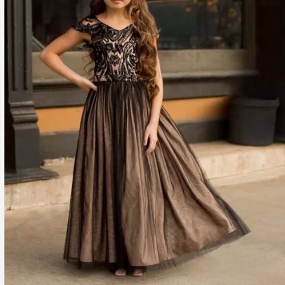 NWT Girls Joyfolie Ivy Dress in Black Long Tulle Sequin Formal Party Dress sz 5 - Picture 1 of 6